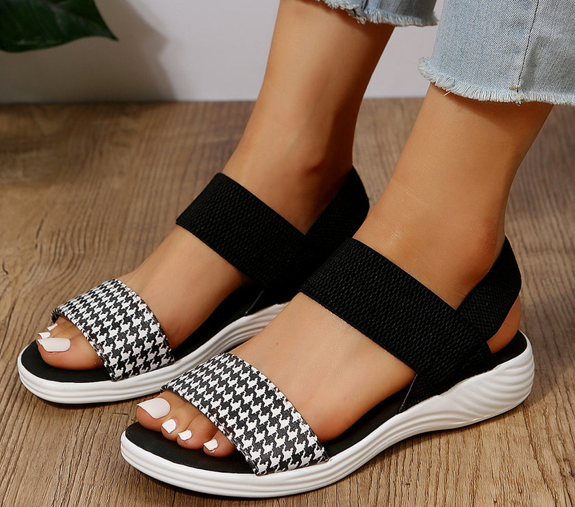 PU Leather Open Toe Low Heel Sandals