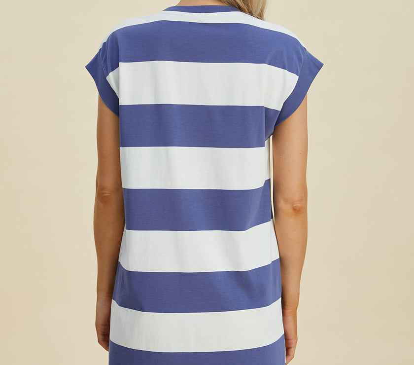 Basic Bae Full Size Striped Round Neck Cap Sleeve Mini Dress