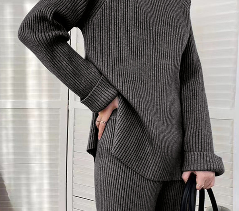 Mock Neck Raglan Sleeve Top and Pants Sweater Set