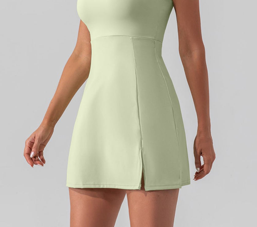 Square Neck Sleeveless Slit Mini Active Dress