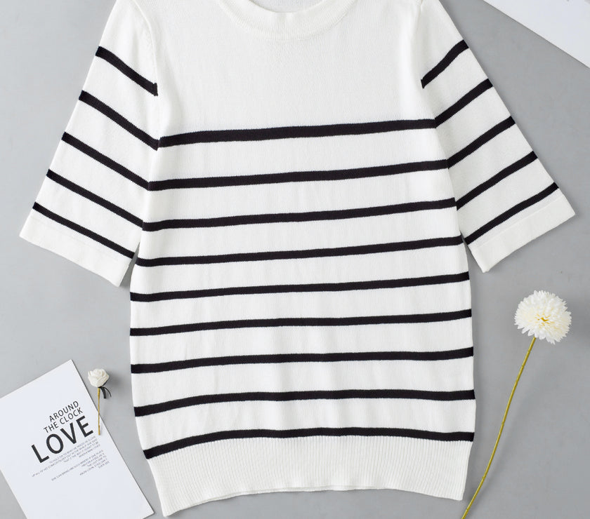 Round Neck Half Sleeve Knit Top