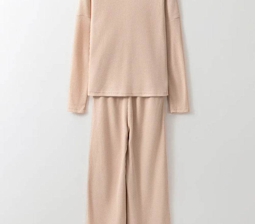 Round Neck Long Sleeve Top and Drawstring Pants Lounge Set