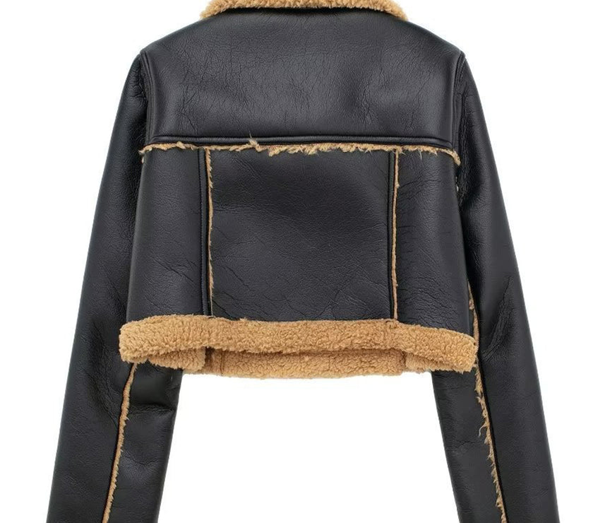 Collared Neck Long Sleeve Plush Cropped Jacket