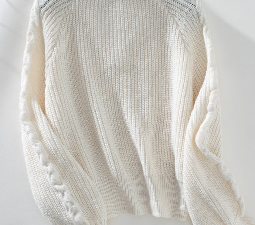 Cable-Knit Collared Neck Faux Layered Sweater