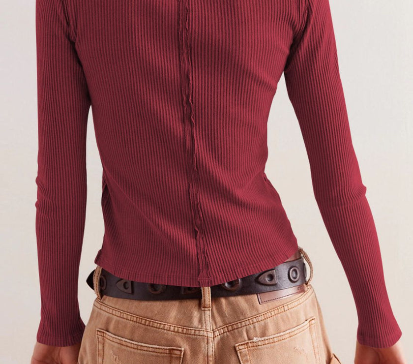 Ribbed Round Neck Long Sleeve Top