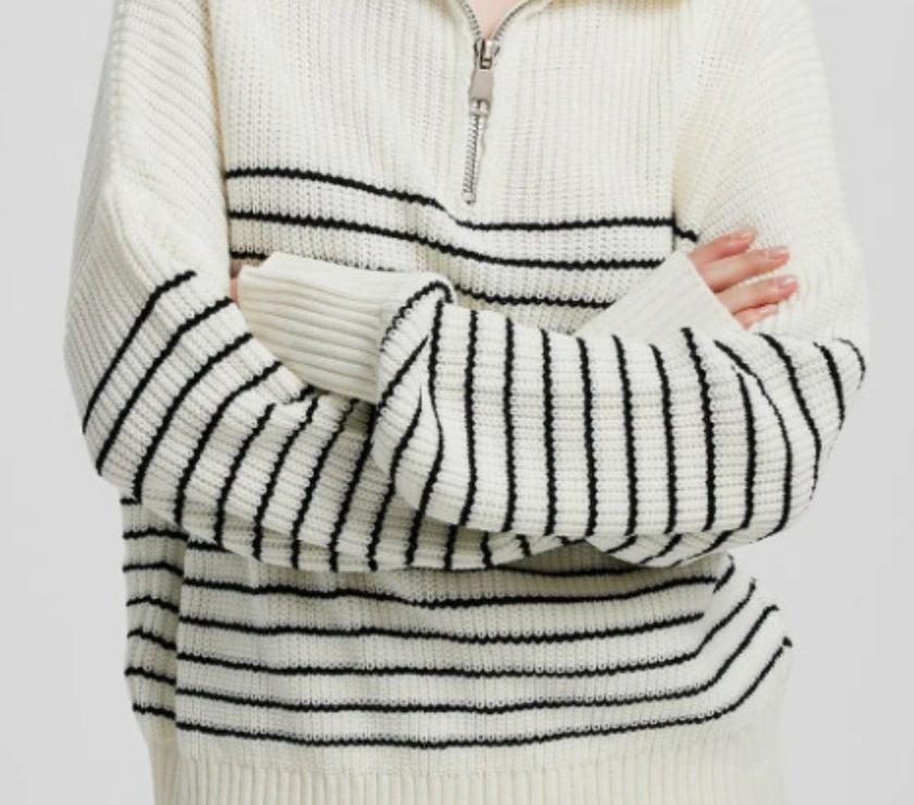 Striped Half Zip Long Sleeve Sweater
