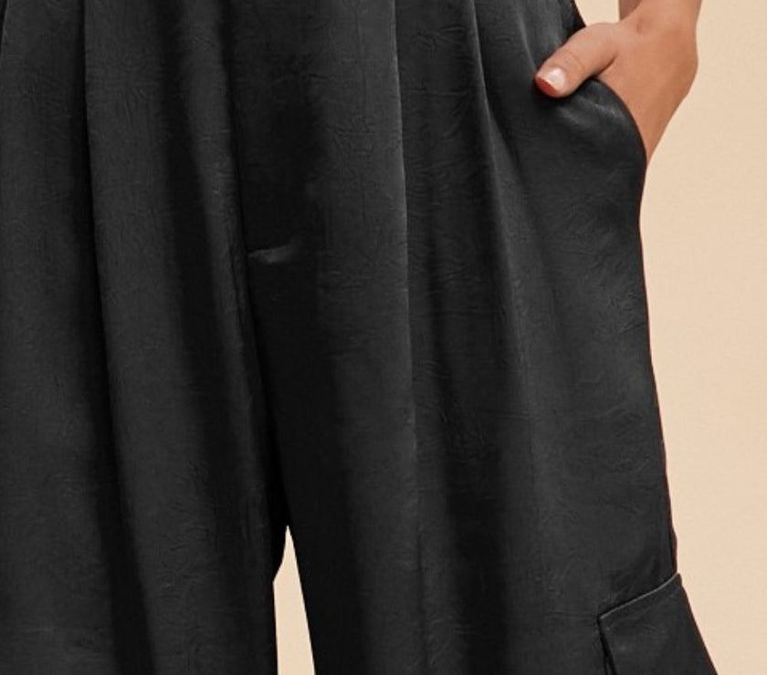 Annie Wear Wide Leg Cargo Satin Pants