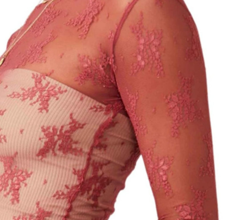 Lace Mock Neck Long Sleeve Blouse