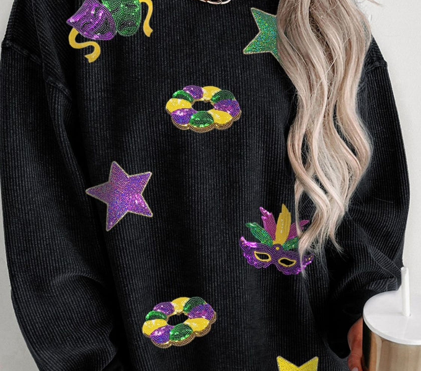 Sequin Round Neck Long Sleeve Sweatshirt