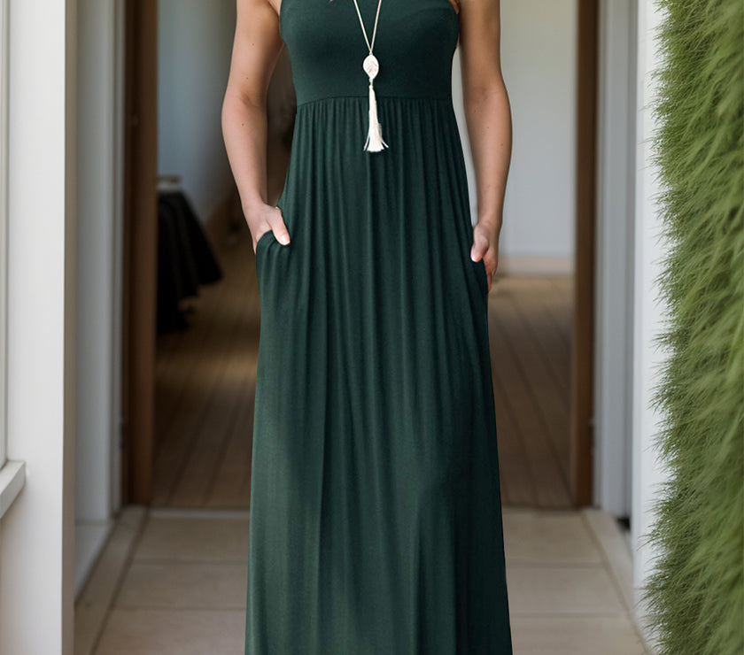 Pocketed Round Neck Sleeveless Dress