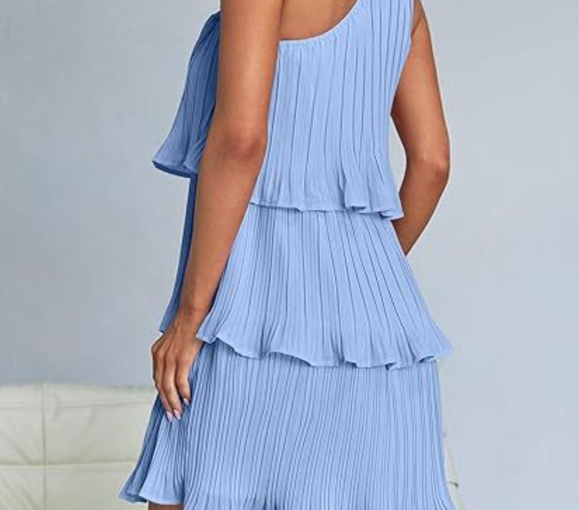 Layered Single Shoulder Mini Dress