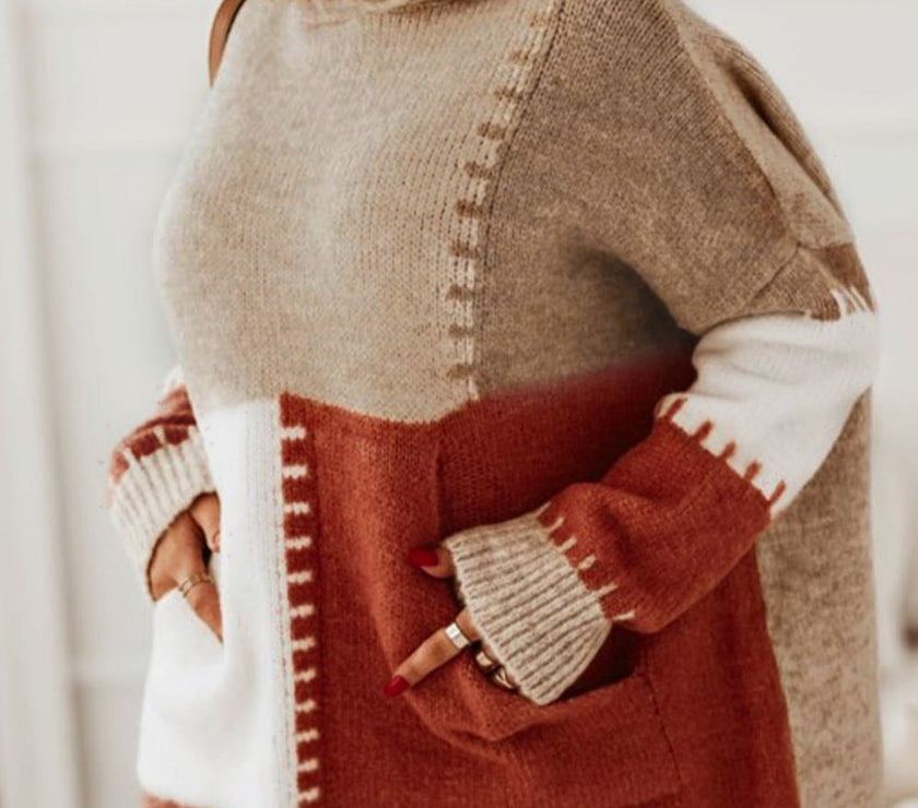 Color Block Kangaroo Pocket Hooded Sweater