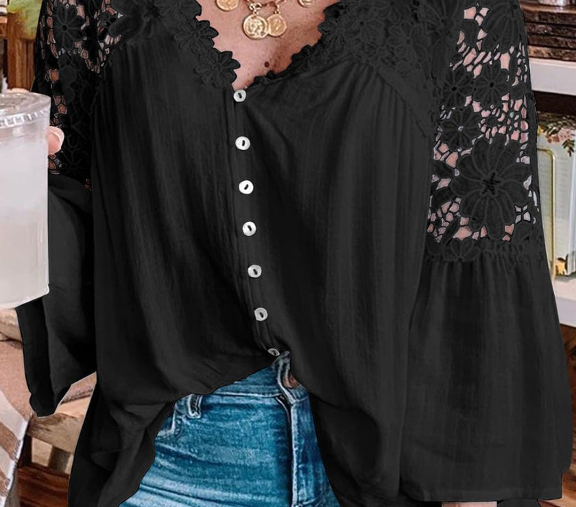 Cutout V-Neck Three-Quarter Sleeve Top