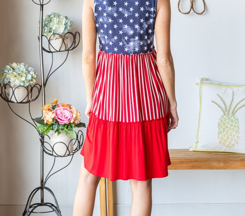 Heimish Full Size US Flag Theme Contrast Tank Dress