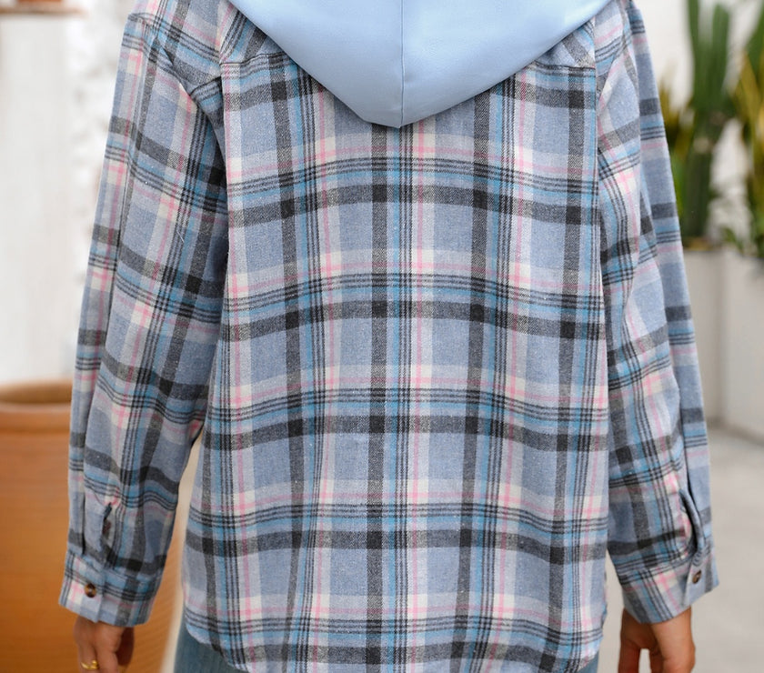 Plaid Long Sleeve Hooded Jacket
