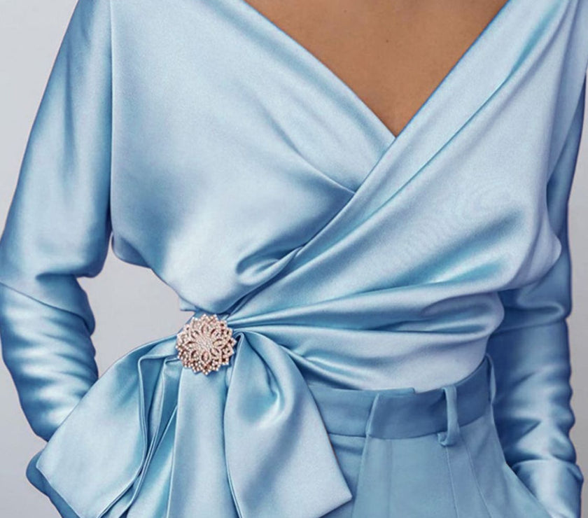 Surplice Long Sleeve Blouse