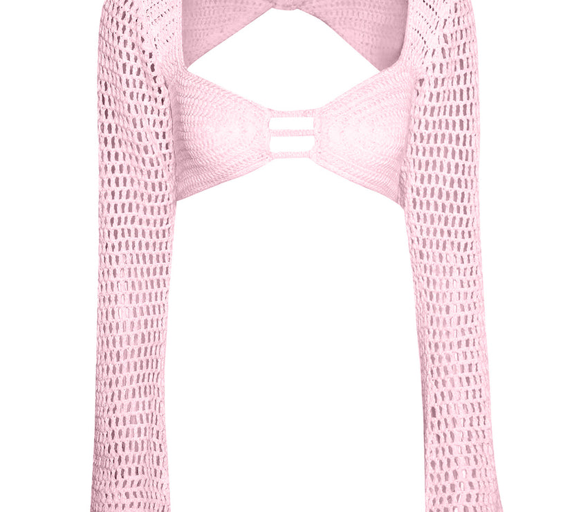 Tied Long Sleeve Top and Skirt Cover Up Set