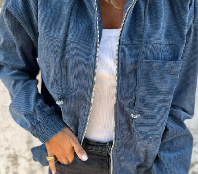 Pocketed Zip Up Long Sleeve Hooded Jacket