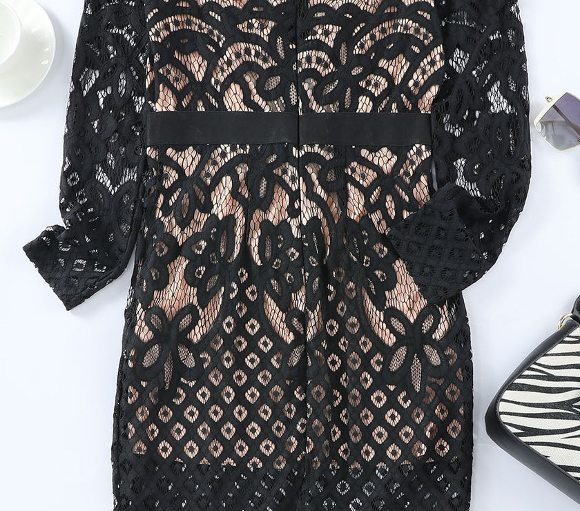 Off-Shoulder Long Sleeve Lace Dress