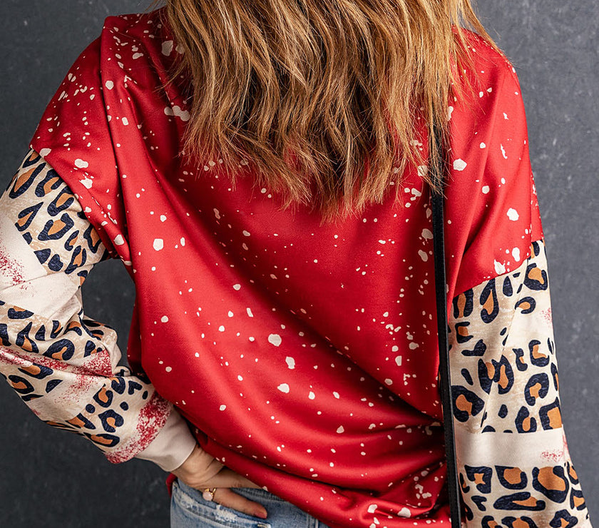 Leopard Round Neck Dropped Shoulder Sweatshirt