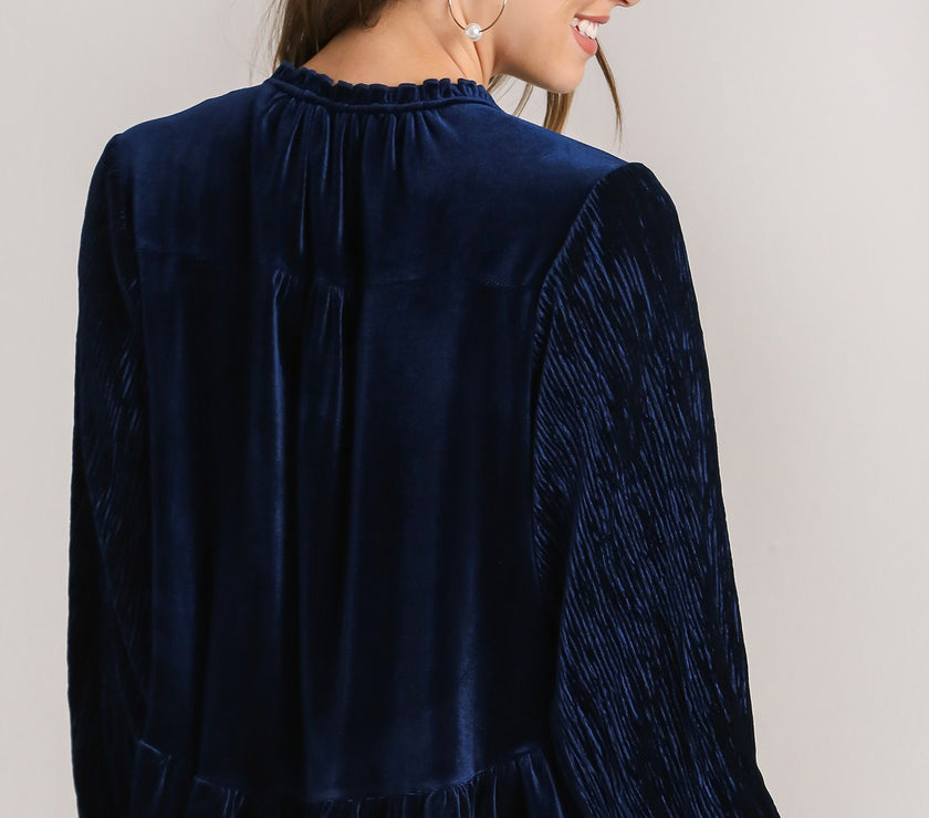 Umgee Babydoll Tie Neck Flounce Sleeve Blouse