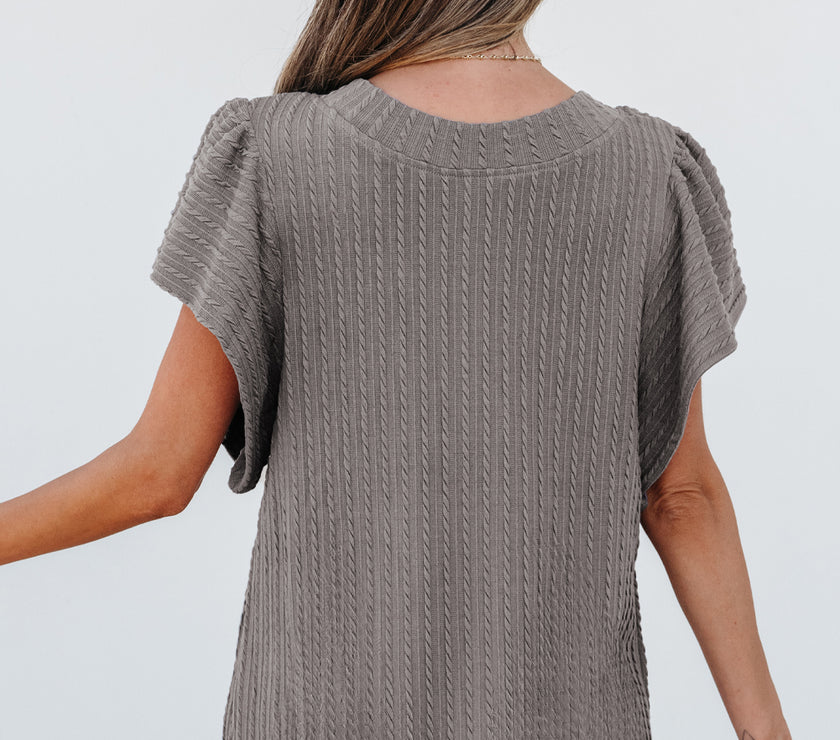 Sleet Solid Color Textured Flutter Sleeve Top
