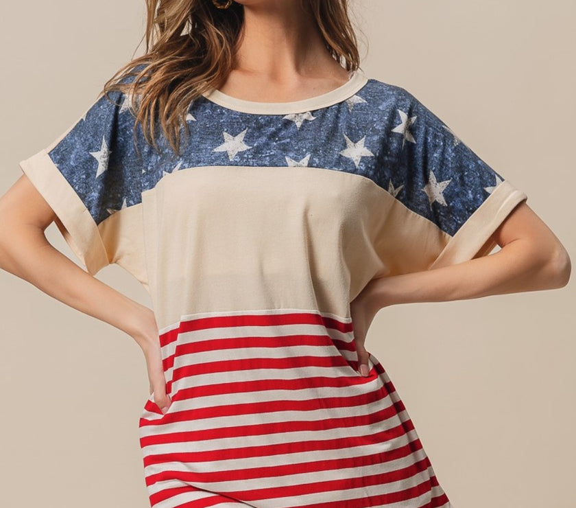 BiBi American Flag Theme Short Sleeve T-Shirt