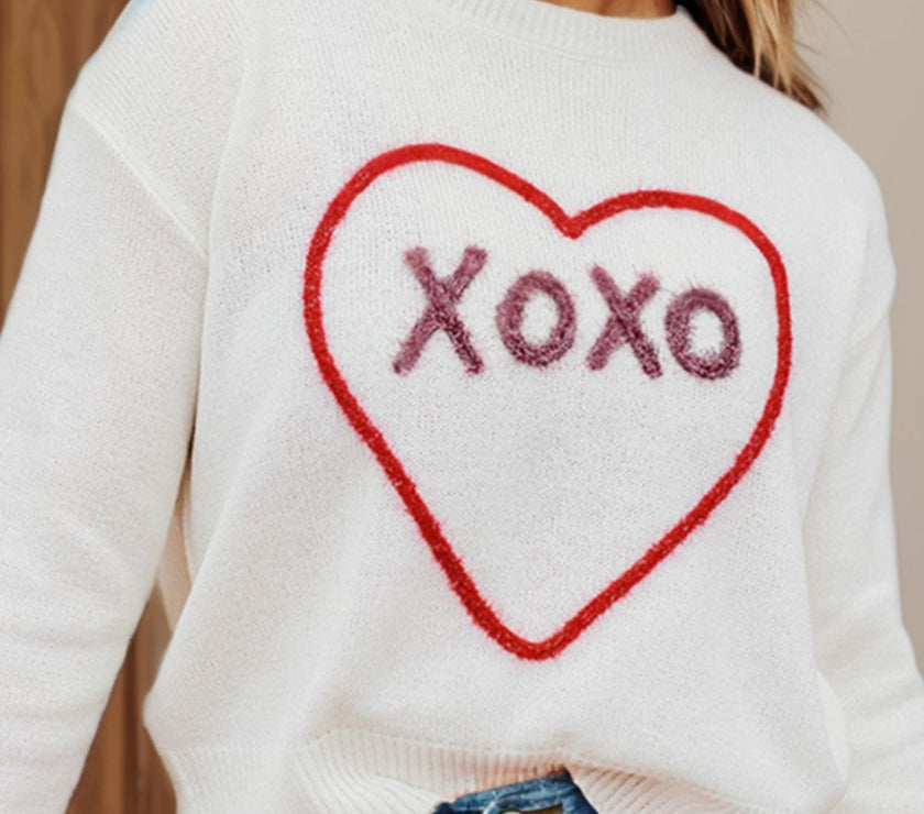 XOXO Round Neck Drop Shoulder Sweater