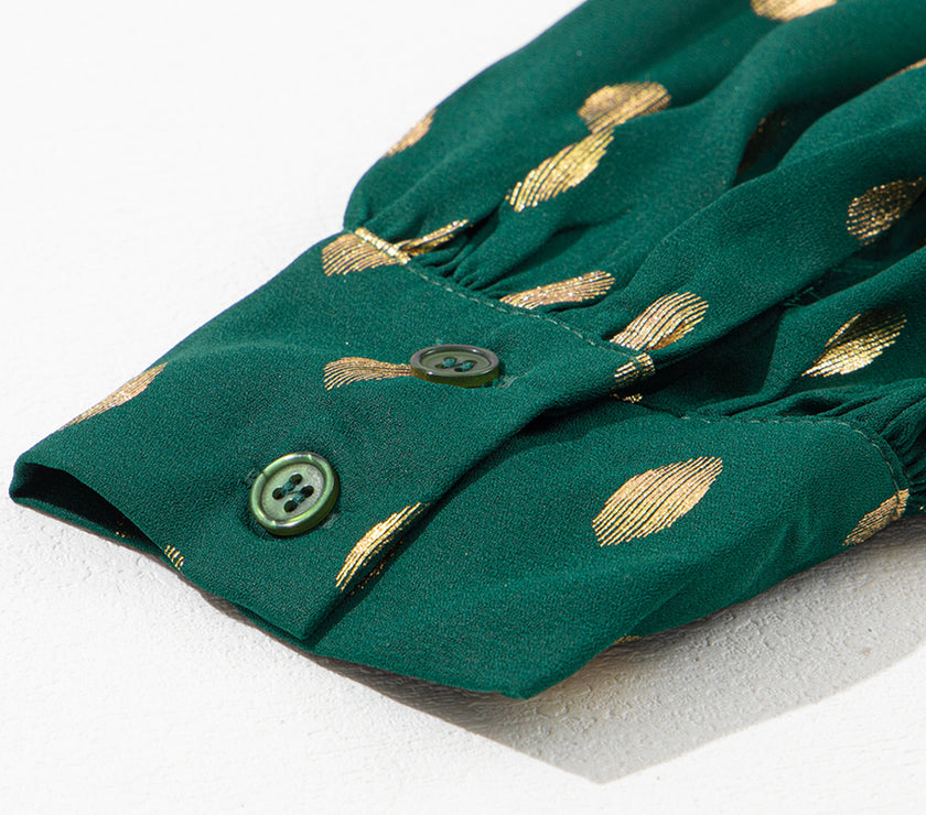 Cutout Printed Mock Neck Long Sleeve Blouse