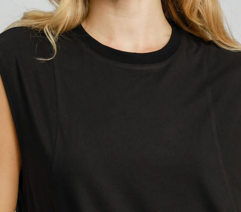 Umgee Round Neck Sleeveless High-Low Curved Hemline Mini Dress