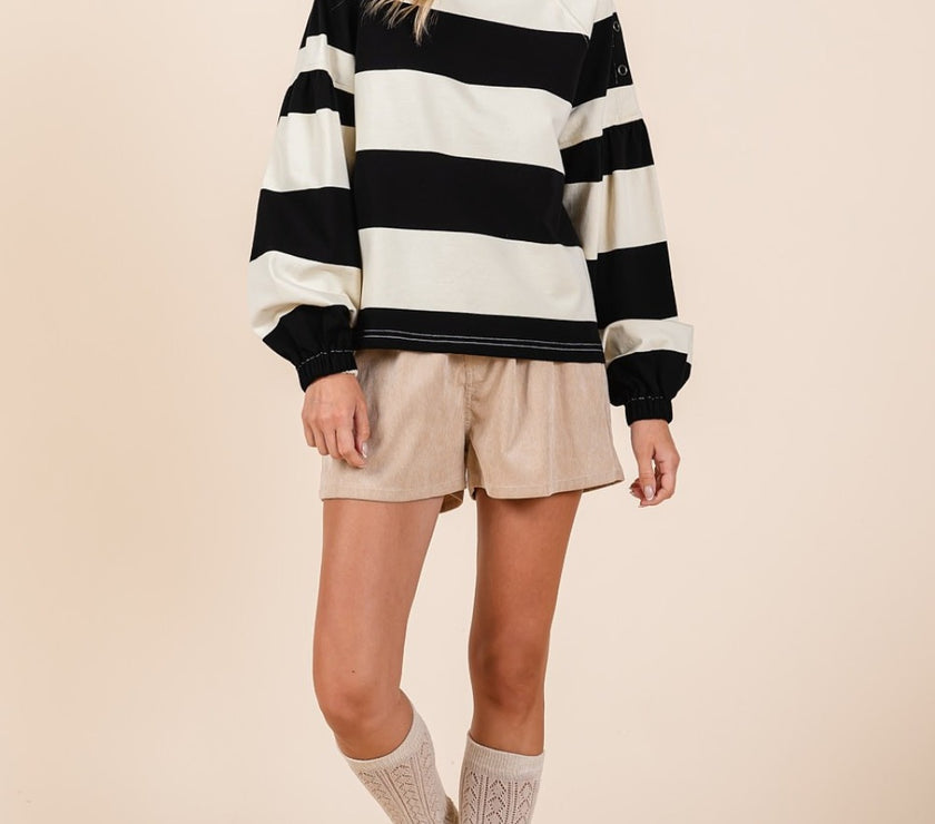 Mittoshop Striped Snap Shoulder Long Sleeve T-Shirt