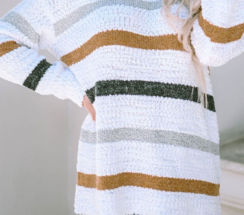 Striped Round Neck Dropped Shoulder Sweater