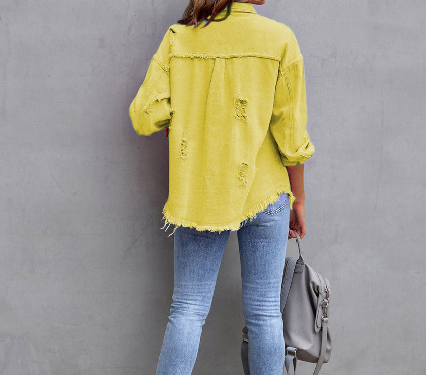 Distressed Drop Shoulder Denim Jacket