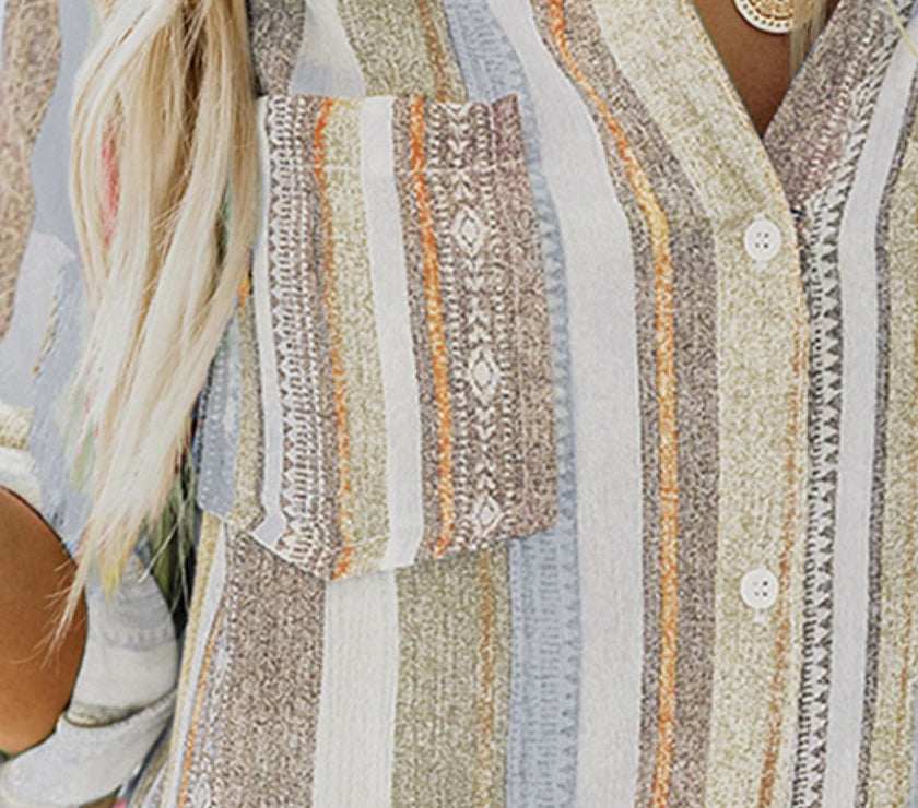 Striped Collared Neck Long Sleeve Shirt