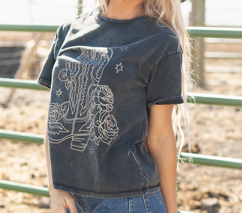 High-Rise Western Cowboy Boots Graphic Tee