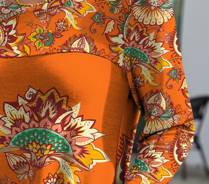 FAM-FAM Printed Round Neck Long Sleeve T-Shirt