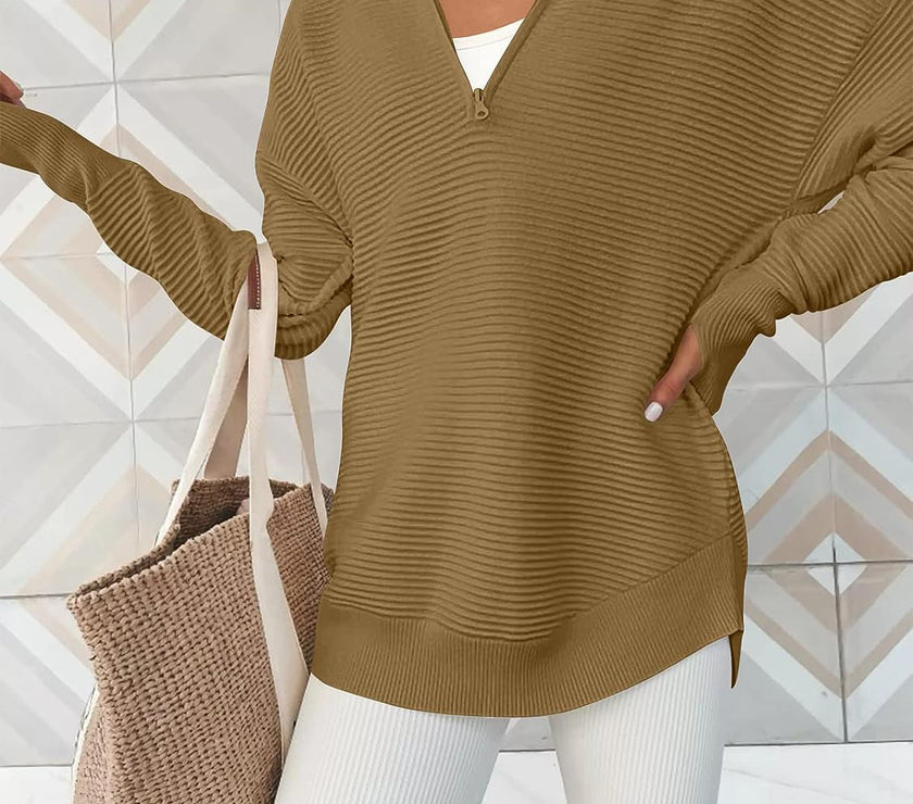 Half Zip Long Sleeve Knit Top