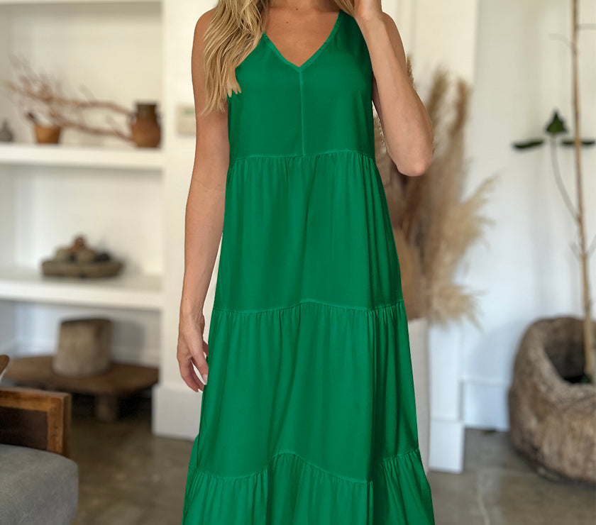 FAM-FAM V-Neck Sleeveless Midi Tiered Dress