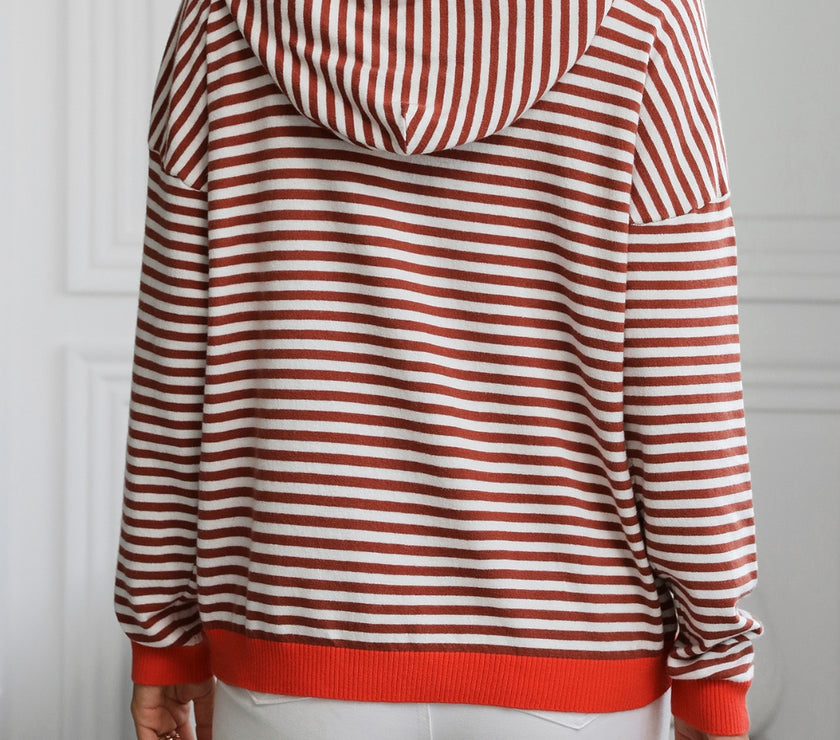 Mandy Striped Long Sleeve Hooded Knit Top