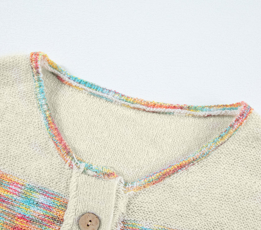 Contrast Half Button Long Sleeve Sweater