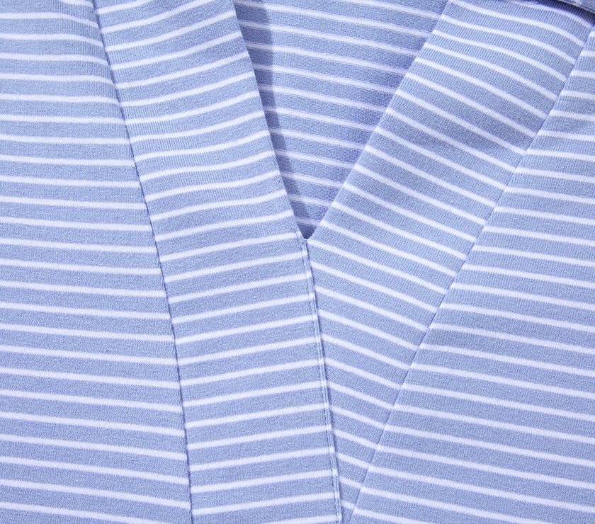 Sky Blue Stripe Dolman Sleeve Polo Shirt and Drawstring Shorts Set