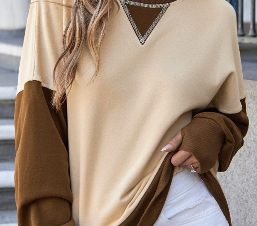 Color Block Round Neck Long Sleeve Sweatshirt