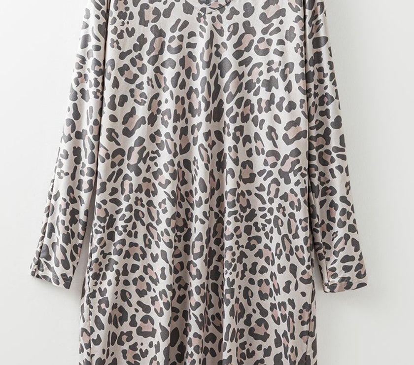 Leopard V-Neck Long Sleeve Dress