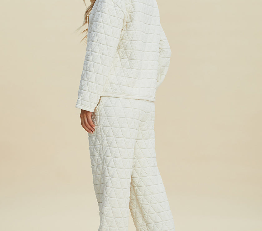 Double Take Full Size Texture Round Neck Long Sleeve Top and Pants Set