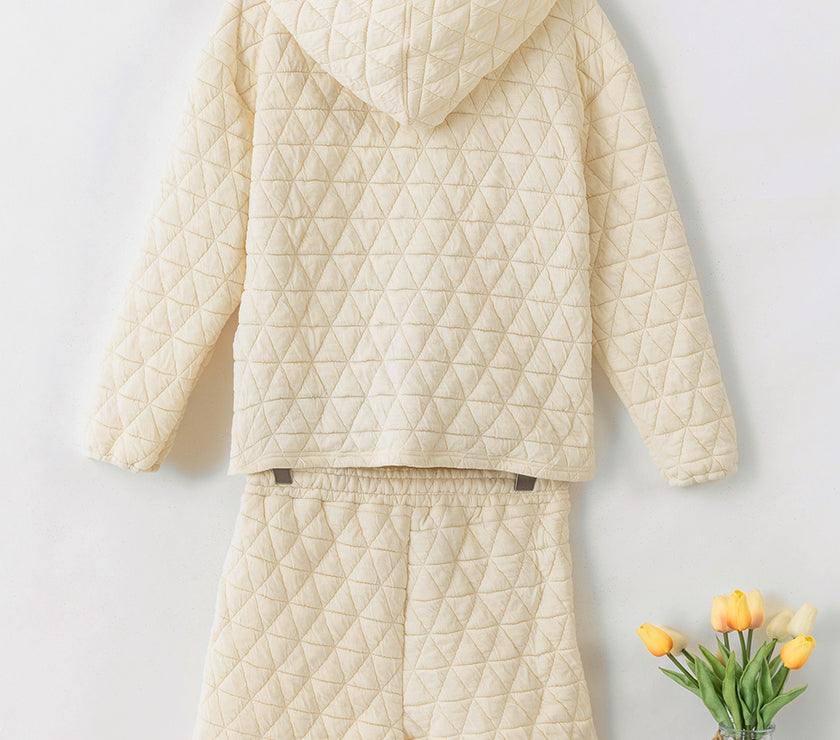 Drawstring Quilted Hooded Top and Shorts Set