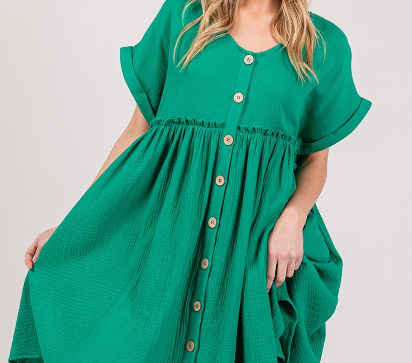 SAGE + FIG Full Size Button Up Short Sleeve Dress
