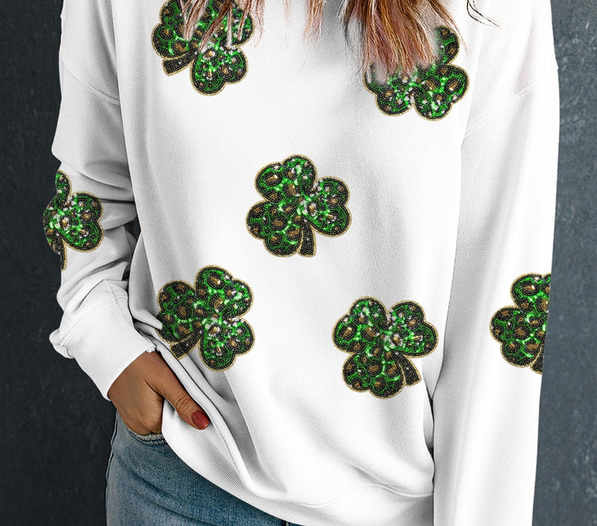 Sequin Lucky Clover Long Sleeve Sweatshirt