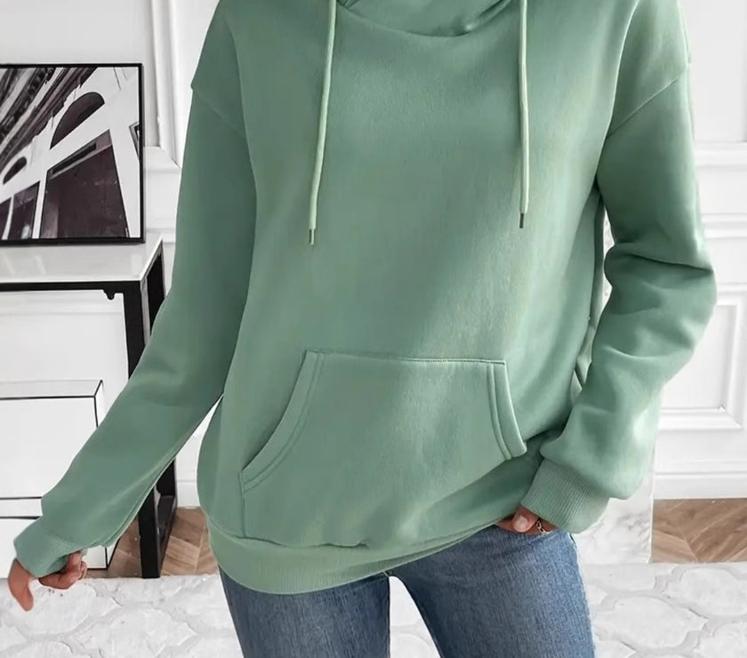 Drawstring Long Sleeve Hoodie with Kangaroo Pocket