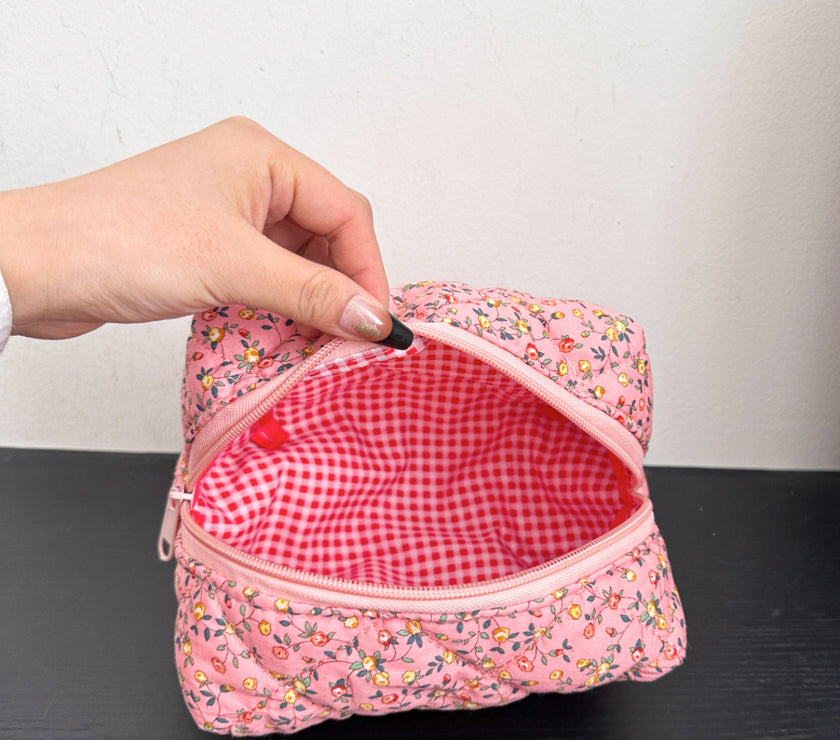 Floral Quilted Clutch with Plaid Lining