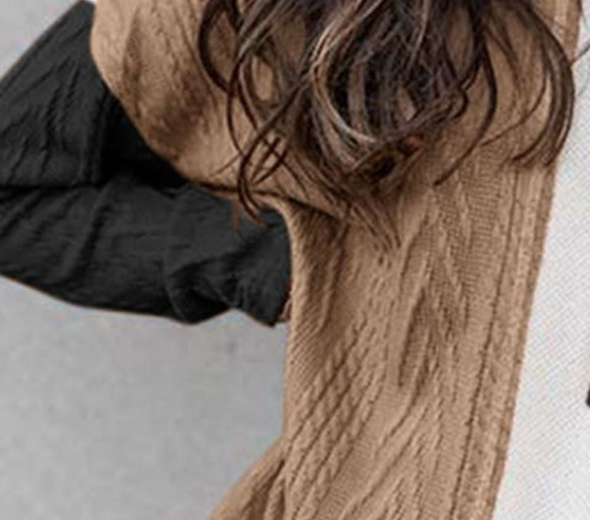 Full Size Color Block Cable-Knit Tops